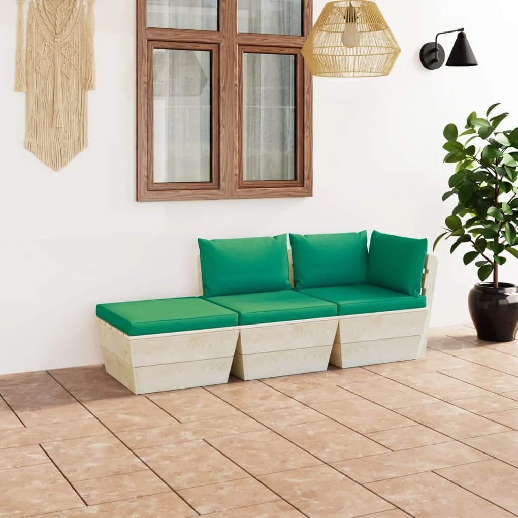 vidaXL 3 pcs conjunto lounge de paletes + almofadões madeira de abeto