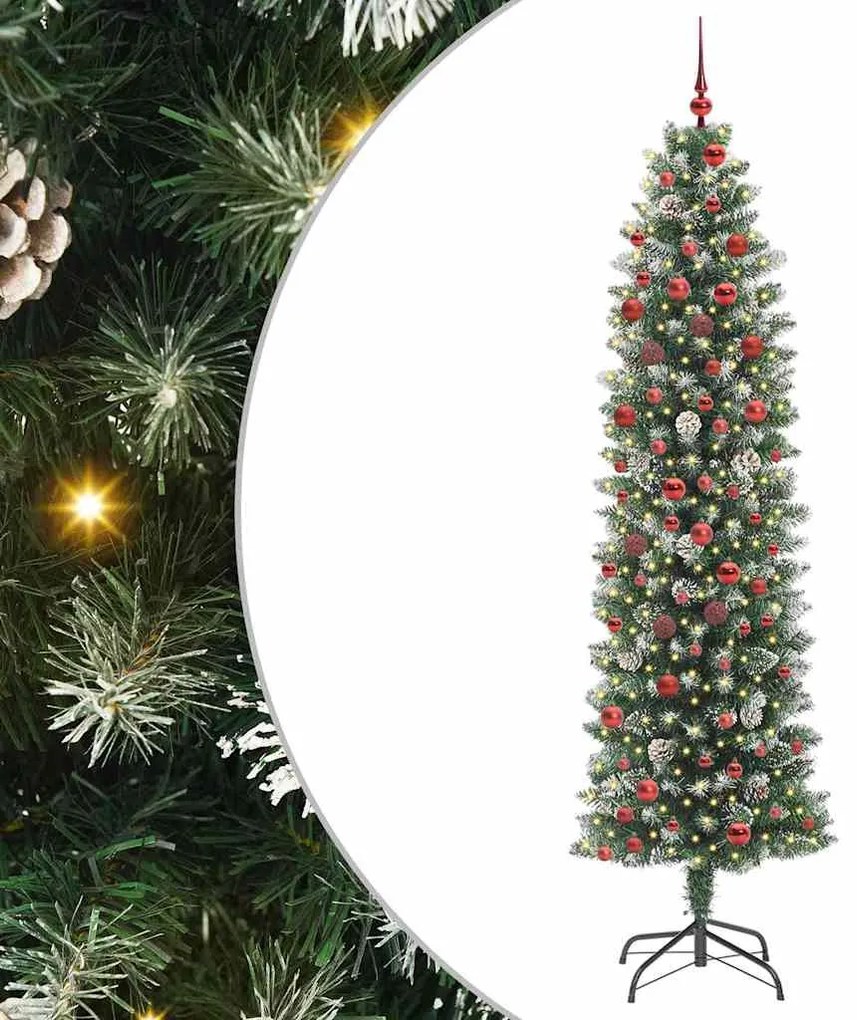vidaXL Árvore Slim de Natal Artificial Verde e Branco 210 cm
