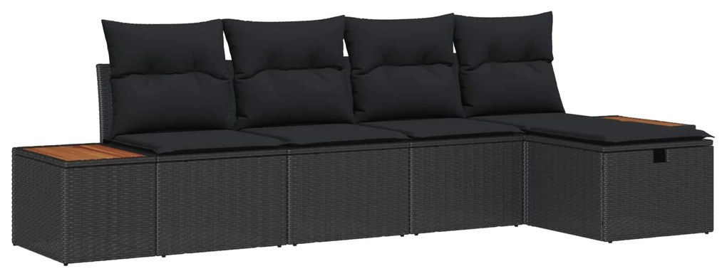 vidaXL Conjunto de Sofá de Jardim com almofada 5 pcs Preto vime PE