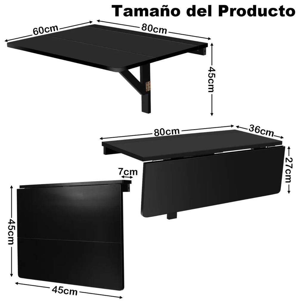 Mesa de parede dobrável Mesa de computador esvoaçante para pequenos espaços para estudo de cozinha 80 x 60 x 45 cm preta