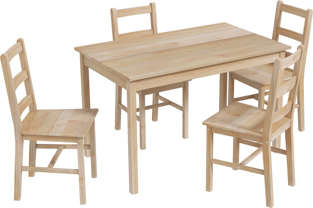 HOMCOM Conjunto de jantar 5 peças Mesa com cadeiras Conjunto de assentos, Madeira maciça, 118 cm x 73 cm x 75 cm, Natural | Aosom Portugal
