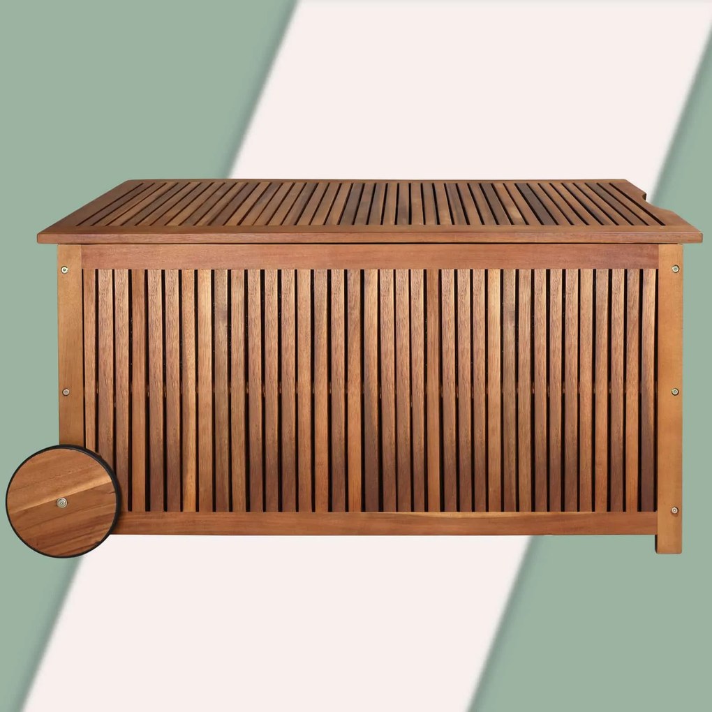 Caixa de armazenamento com rodas para guardar almofadas em madeira de acácia 120 x 55 x 60 cm Castanho