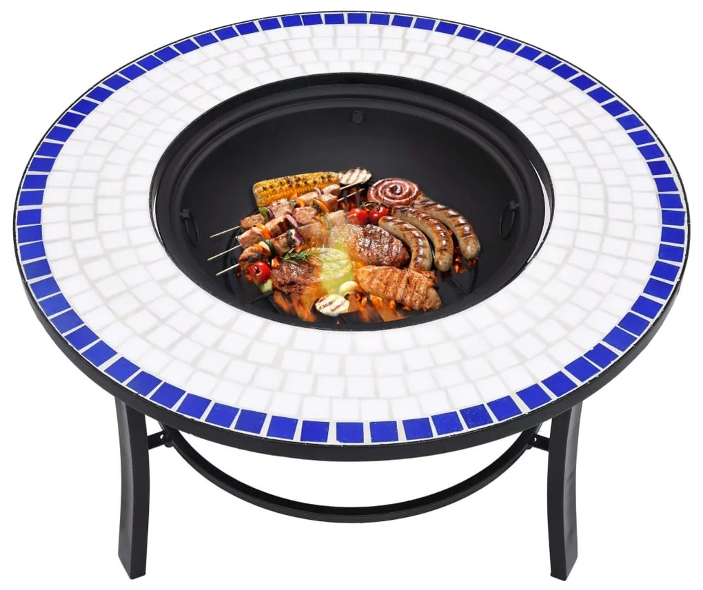 Braseira em mosaico 68 cm cerâmica azul e branco