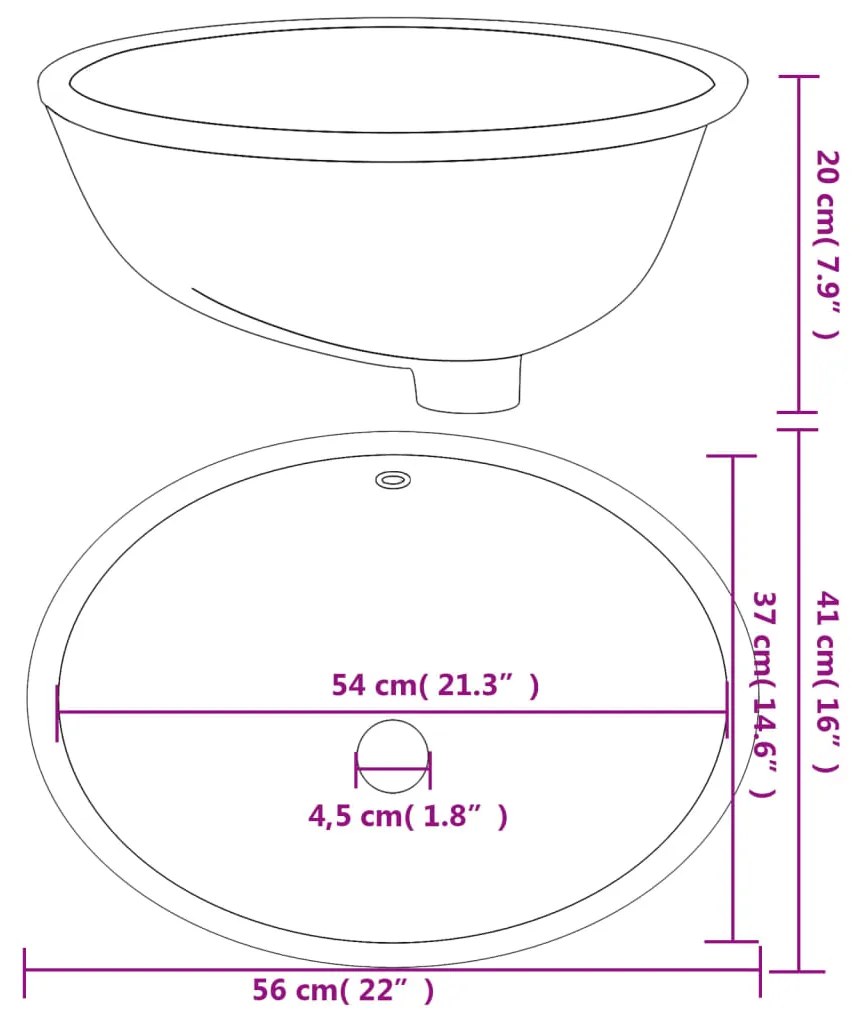 Lavatório casa de banho oval 56x41x20 cm cerâmica branco