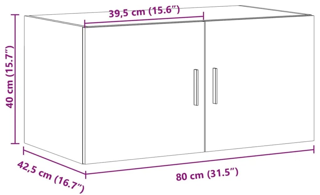 Armário parede 80x42,5x40 cm derivados de madeira cinza sonoma