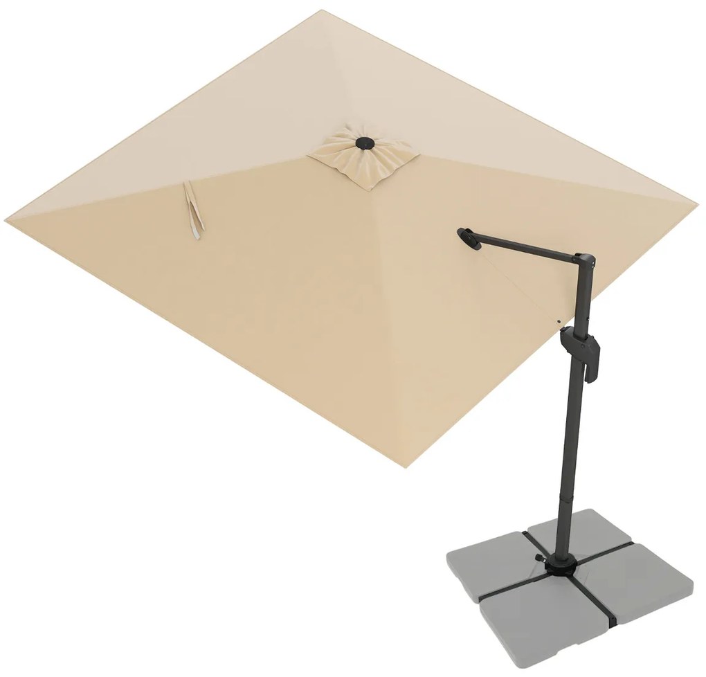 Guarda-sol suspenso para jardim, quadrado, com rotação de 360°, inclinação ajustável, base cruzada e 8 varas para pátio ou piscina Bege