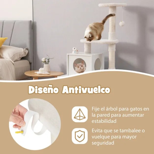 Caixa de areia para Gatos e armário de torre inicial com esconderijo e expositor 77-5 x 49 x 132 cm branco