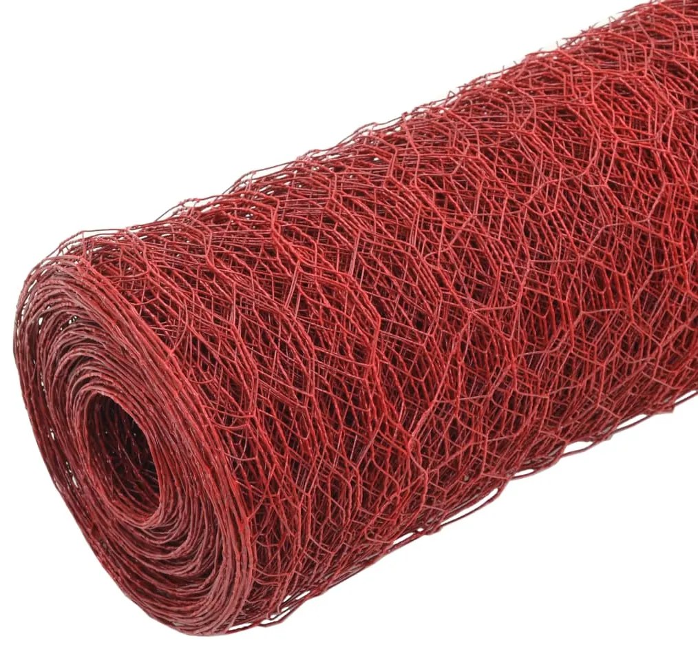 Cerca arame galinheiro 25x0,5m aço c/ revestimento PVC vermelho