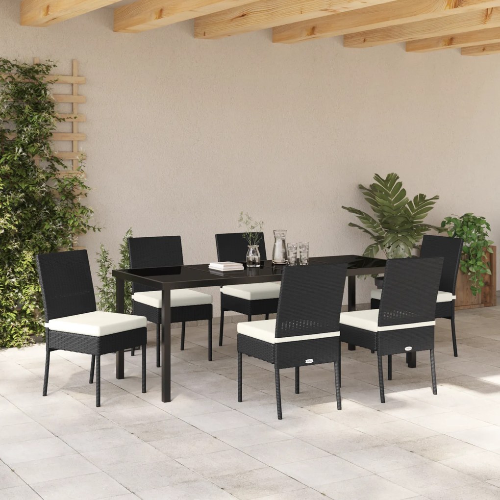Conjunto de Jantar de 7 Peças para o Jardim Preto Polirattan