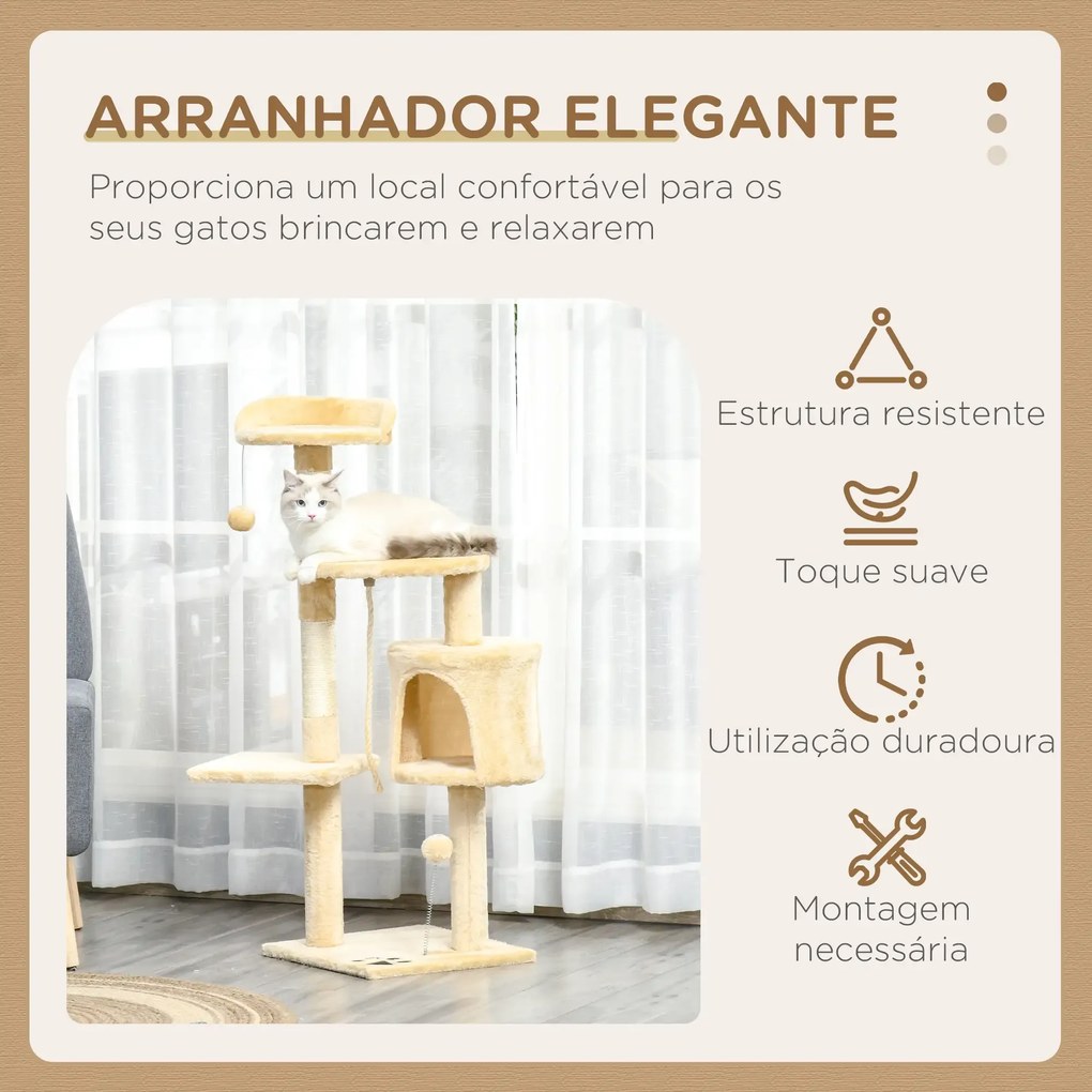 Arranhador de gato com plataformas Cabines Bolas de jogo 40x40x114cm