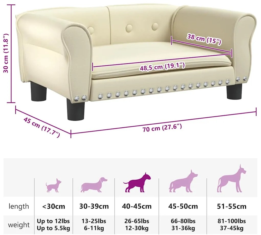 Cama para cães 70x45x30 cm couro artificial cor creme