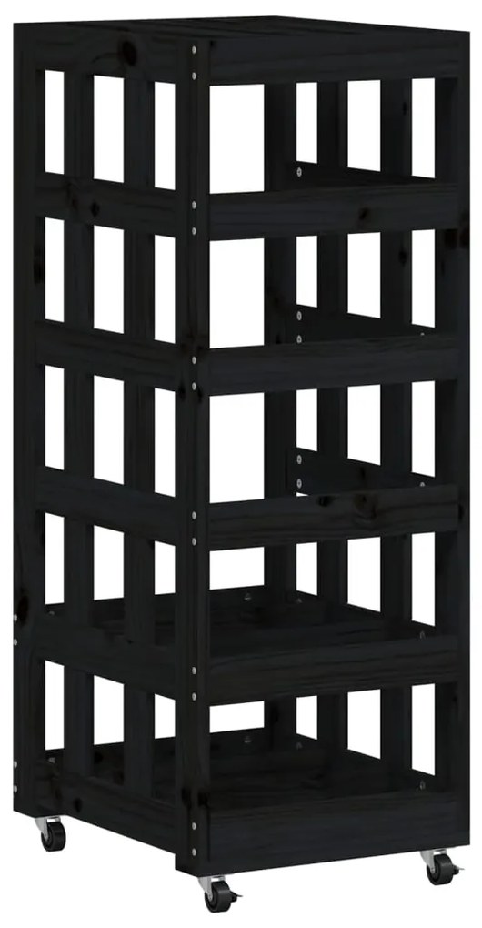 Suporte de lenha c/ rodas 40x49x110 cm pinho maciço preto