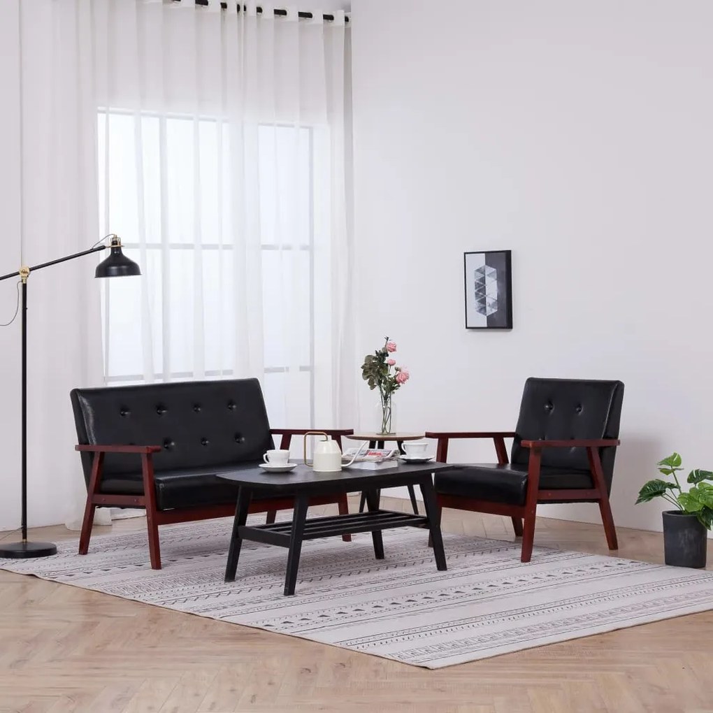 278395 vidaXL Conjunto de sofás 2 pcs couro artificial preto
