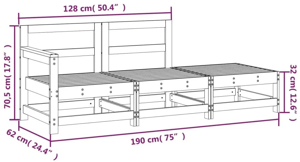 3 pcs conjunto lounge de jardim madeira de douglas maciça