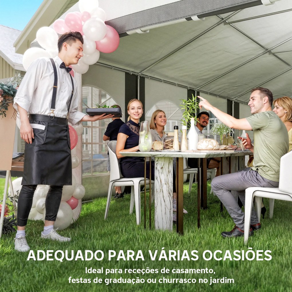 Tenda para Festa 4x8 m Tenda de Jardim com Paredes Removíveis Portas e Janelas Anti-UV para Casamento e Eventos Cinzento