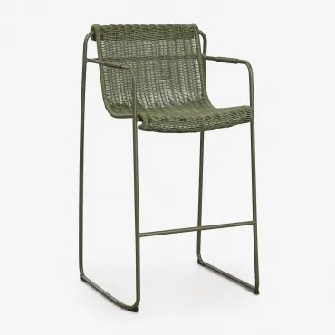Tabuleiro Alto De Jardim Empilhável Com Apoios De Braços Em Rattan Sintético E Aço Revia ↑75 Cm & Verde Azeitona Intenso - Sklum