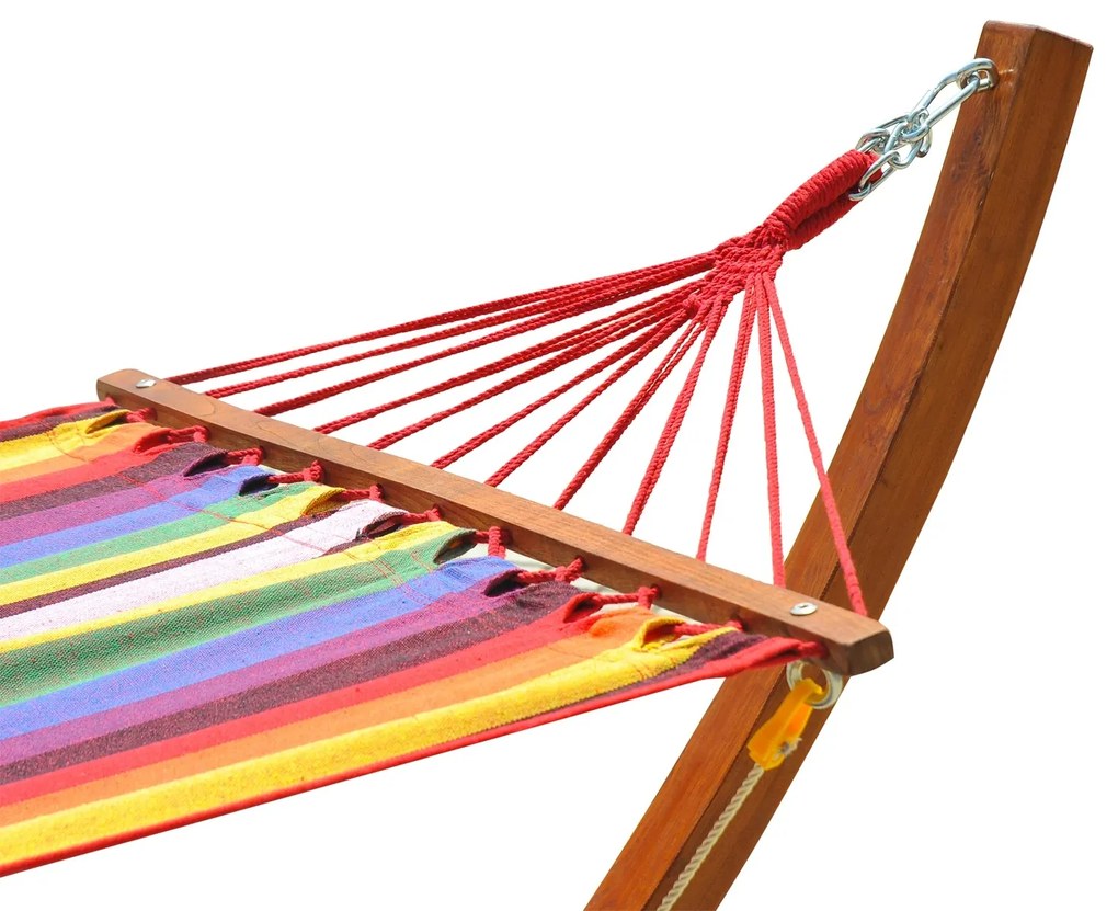 Cama Rede com Suporte de Madeira Cama Rede para Praia Campismo Jardim Carga Máxima 120kg 325x118x120cm Madeira e Multicor