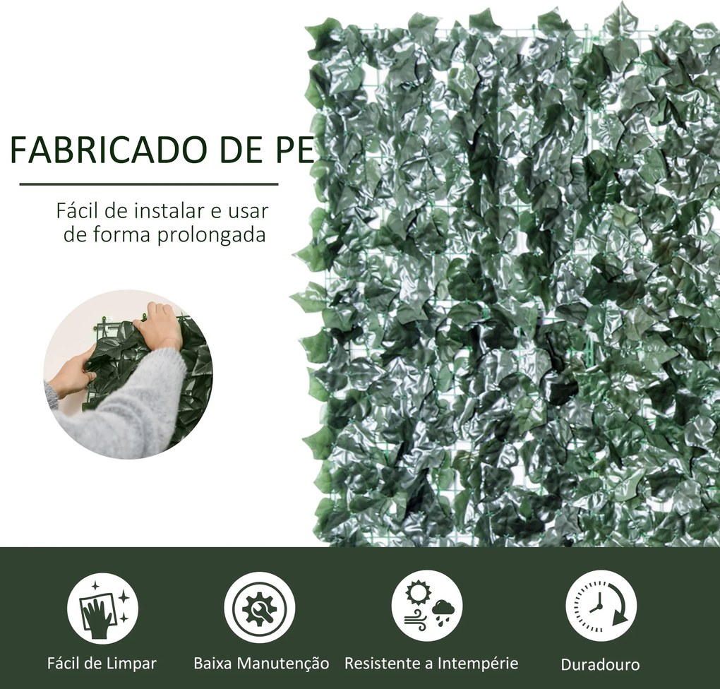 Vedação Artificial em Rolo 2,4x1 m Vedação de Privacidade para Balcão Jardim Exterior Planta Decorativa de Parede PE Verde