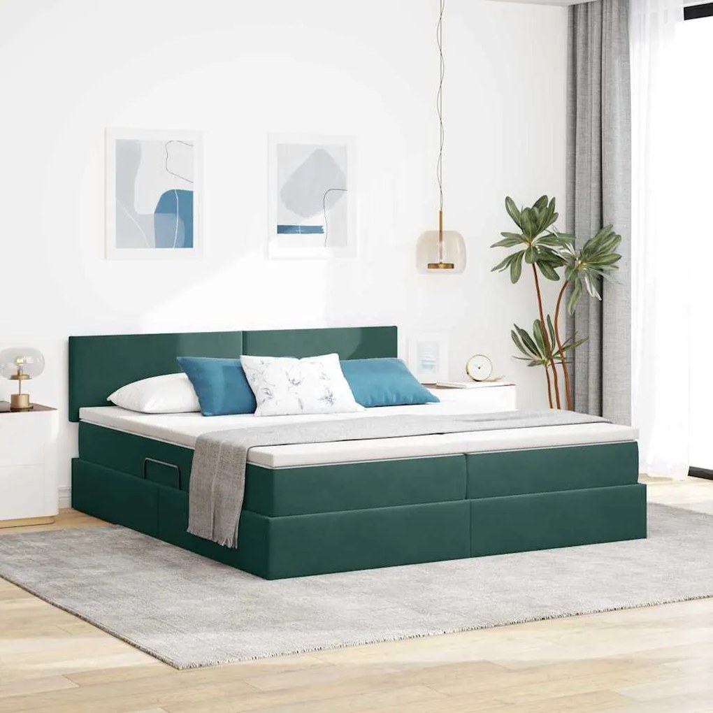 vidaXL Cama com Armazenamento com colchão Verde Escuro 90 x 200 cm