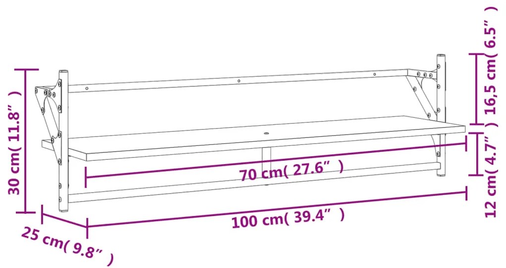 Prateleiras de parede c/ barras 2 pcs 100x25x30 cm cinza sonoma