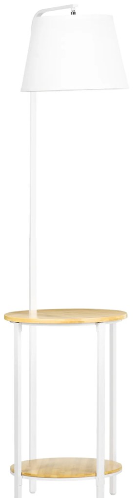 HOMCOM Candeeiro de Pé Moderno com Prateleira Suporte para Lâmpada E27 Máx. 40W com Ecrã de Linho Ø37x162cm Branco e Madeira