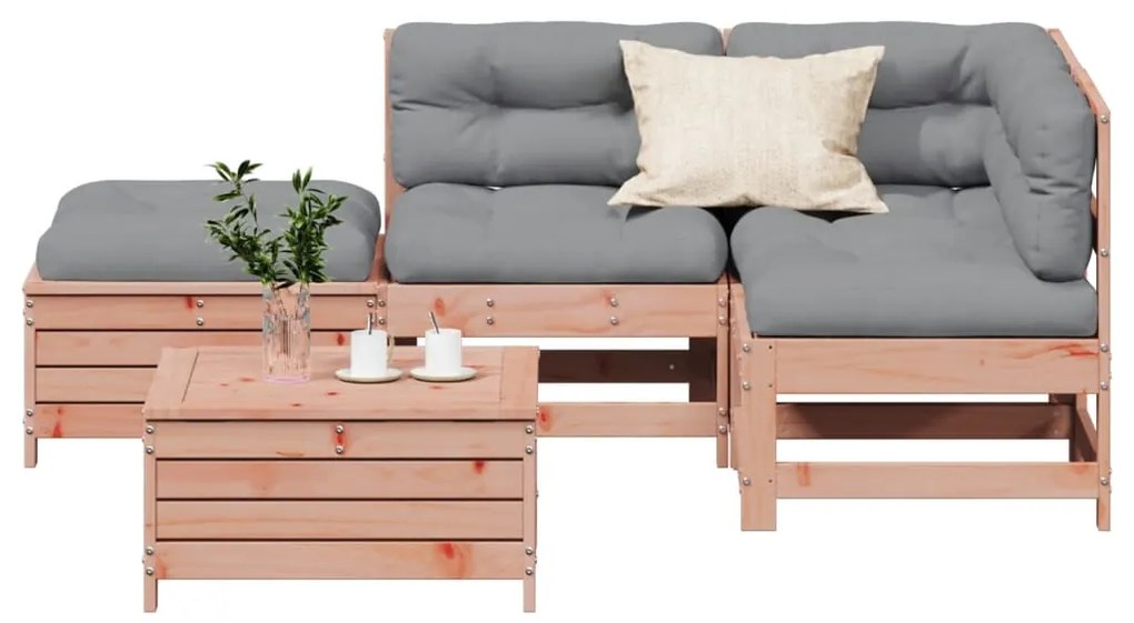 vidaXL 5 pcs conj. lounge jardim com almofadões madeira douglas maciça