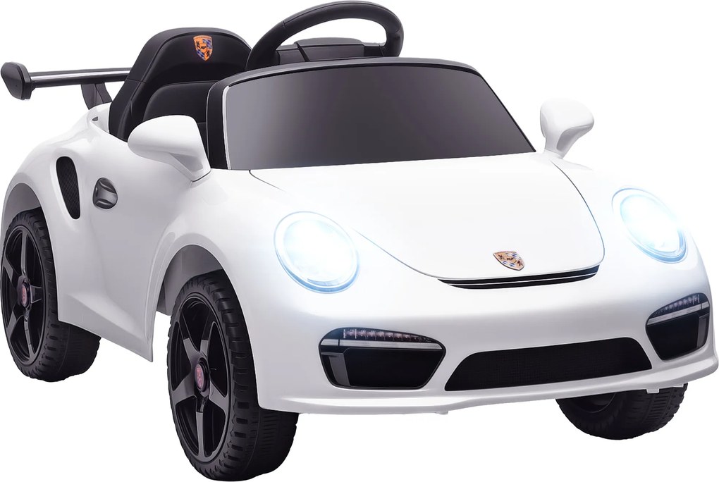 AIYAPLAY Carro Elétrico para Crianças de Polícia 12V com Motor Duplo Sirene Música Sem Fios Buzina Rodas Auxiliares e Faróis LED 105x58x49 cm Branco | Aosom Portugal