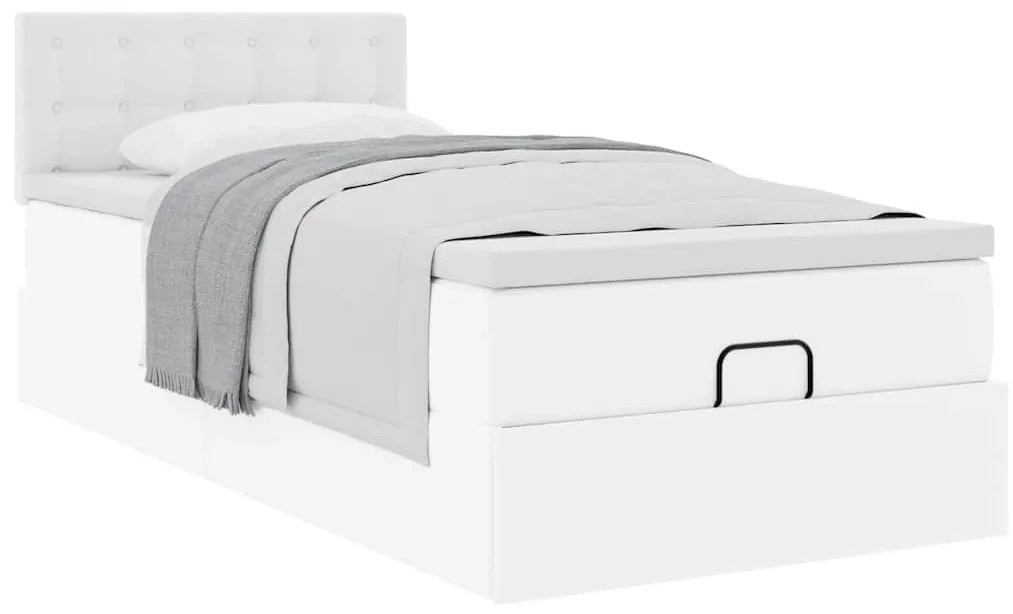 Cama otomana com colchão 100x200 cm couro artificial branco