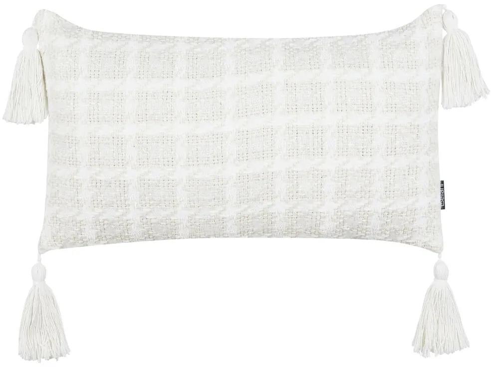 Almofada decorativa com franjas em tecido creme e branco 30 x 60 cm DOURIS Beliani