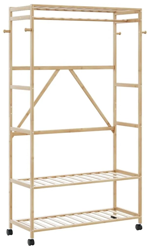 vidaXL Cabide com prateleiras e rodas 110x40x180 cm bambu