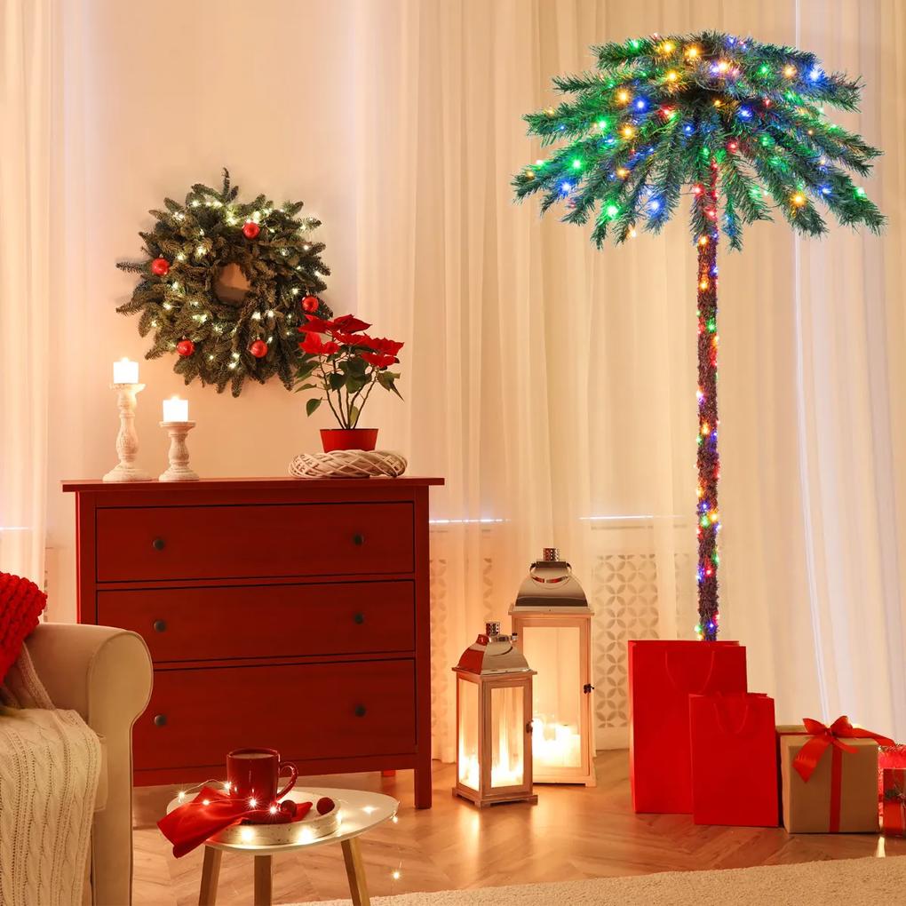 Palmeira Artificial 183 cm  com 210 Luzes LED 64 Dicas PVC Árvore de Natal Decorativa Pré-iluminada