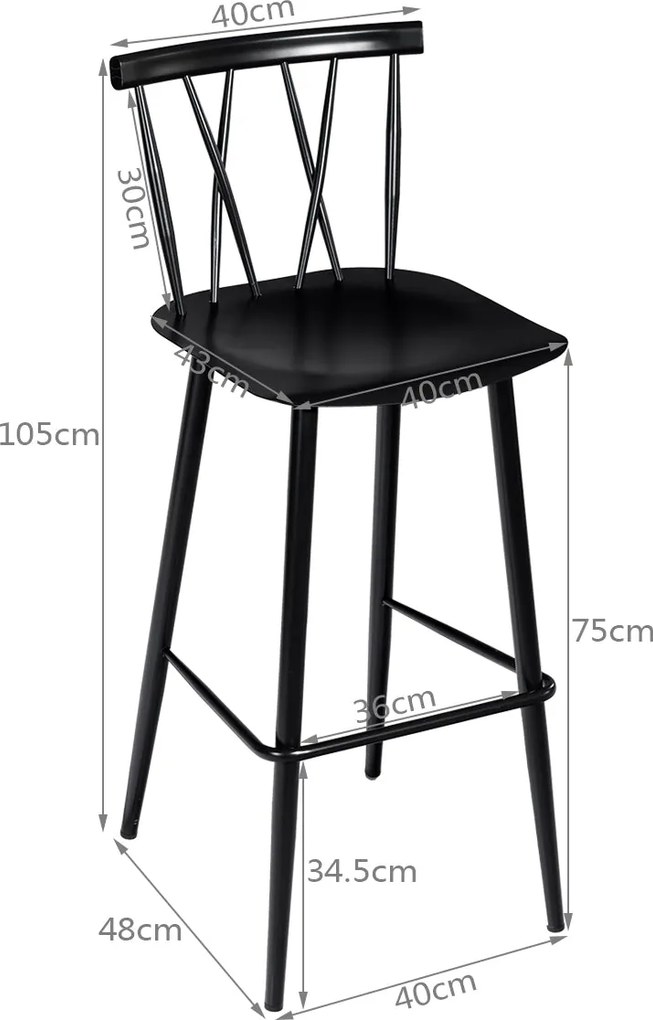 Conjunto de 2 Cadeiras de Jantar "NordicX" - 48 x 40 x 105 cm - Pretas