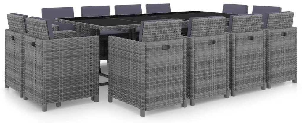 13 pcs conjunto jantar exterior c/ almofadões vime PE antracite
