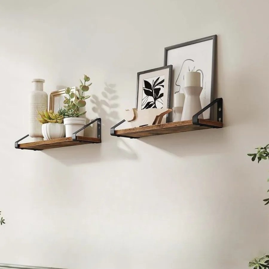 Conjunto de 2 prateleiras de parede 12,7 x 40 x 11,2 cm Castanho vintage + Preto