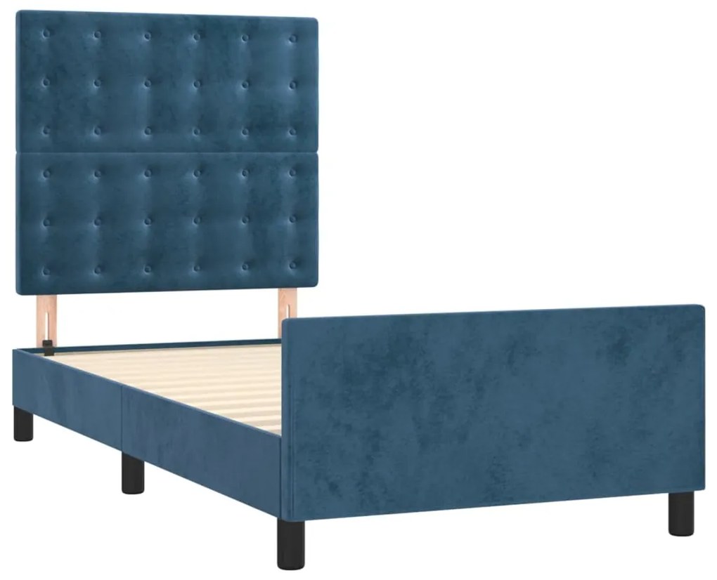 Estrutura de cama sem colchão 90x190 cm veludo azul-escuro
