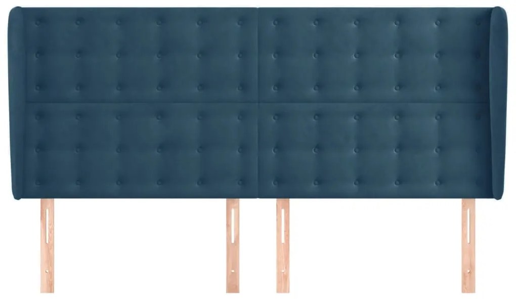 Cabeceira cama c/ abas veludo 203x23x118/128 cm azul-escuro