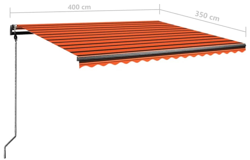 Toldo retrátil manual c/ luzes LED 400x350cm laranja e castanho