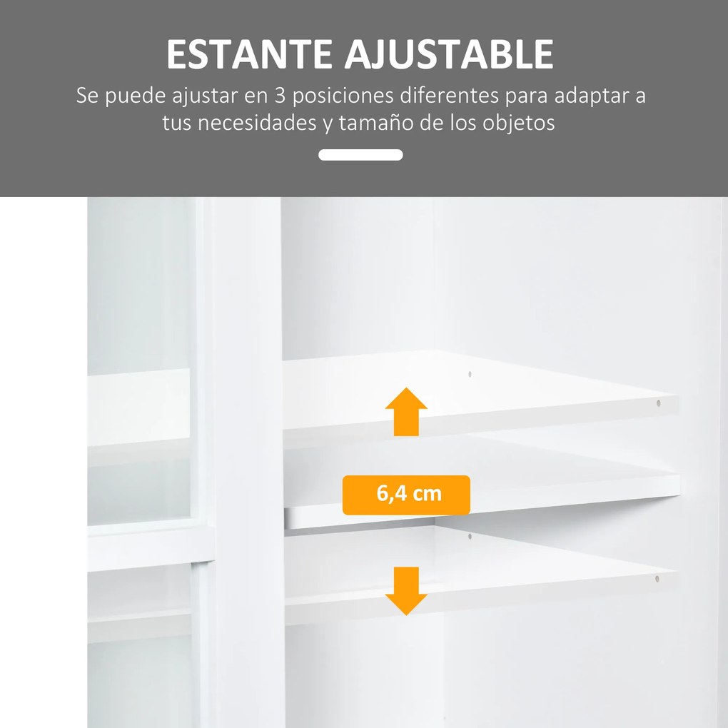 HOMCOM Estante para Livros Vitrine com 2 Portas Corredeiras Prateleiras Ajustáveis de Armazenamento Móvel Organizador para Escritório Sala de Estar Estúdio 80x40x121,7cm Branco