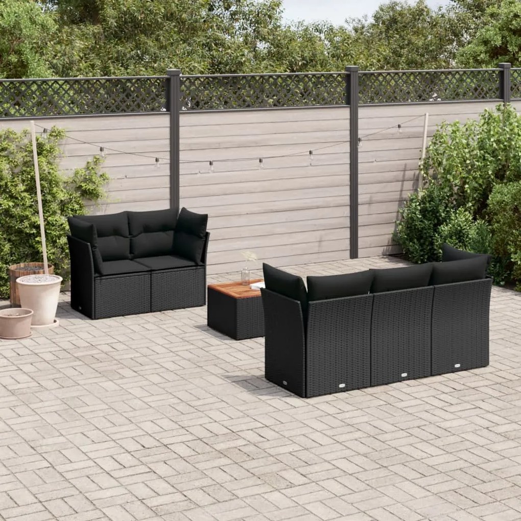 vidaXL 6 pcs conjunto sofás de jardim c/ almofadões vime PE preto