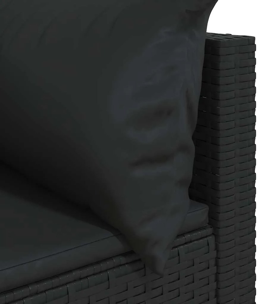 Sofás de canto p/ jardim c/ almofadões 2 pcs vime PE preto