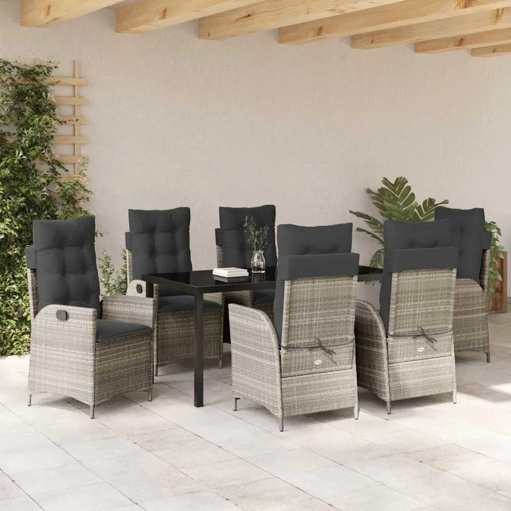 Conjunto de Jantar de Jardim com 7 Peças e Almofadas Cinza Claro em Ra