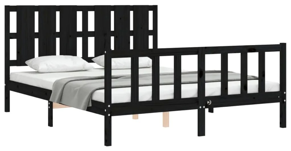 Estrutura de cama King Size com cabeceira madeira maciça preto