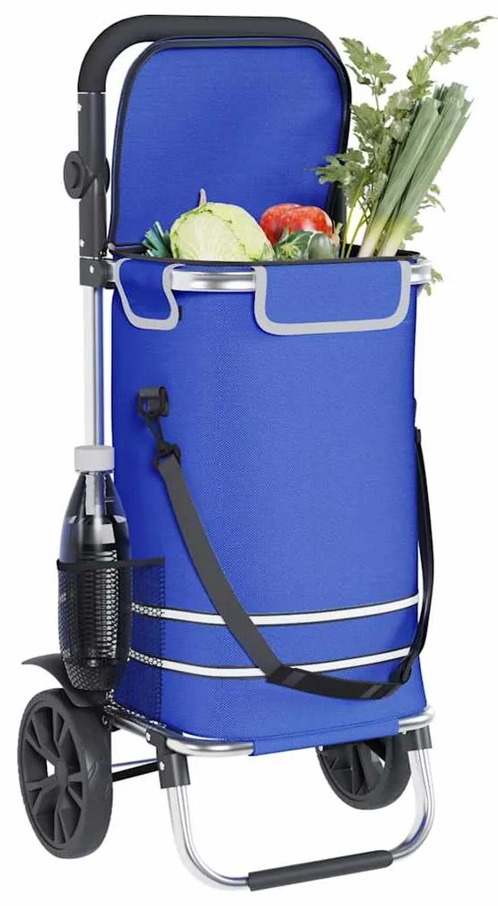 Carrinho de Compras vidaXL com Rodas e Cabo Ajustável Azul 40 L