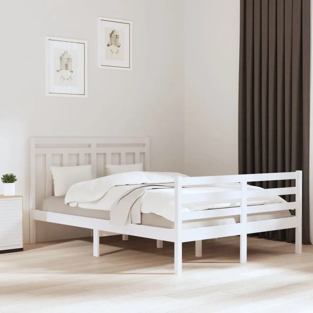 Estrutura de cama dupla pequena 120x190cm madeira maciço branco