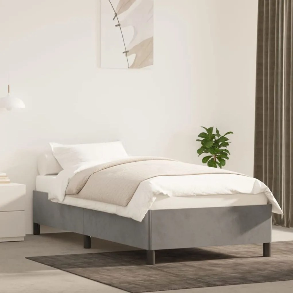 Estrutura de cama sem colchão 90x200 cm veludo cinzento-claro