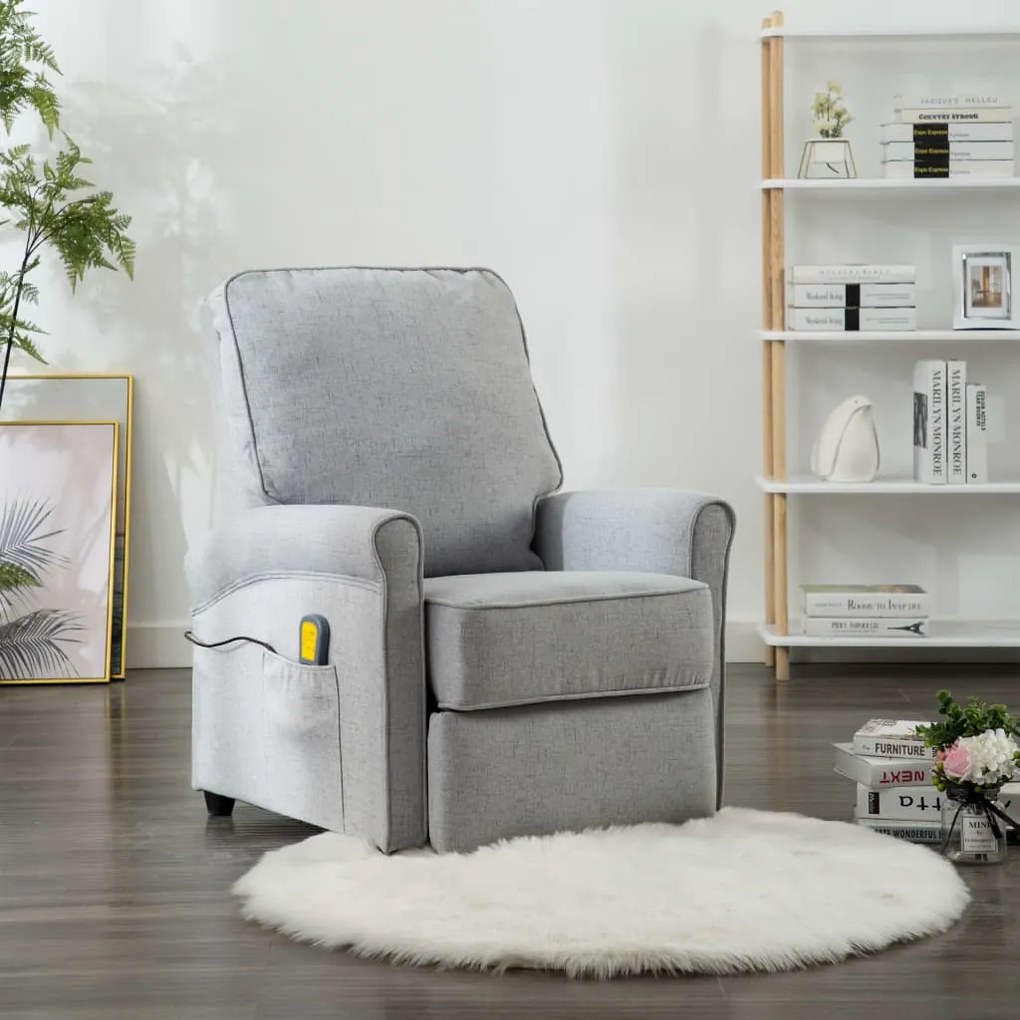 248670 vidaXL Poltrona de massagens tecido cinzento-claro
