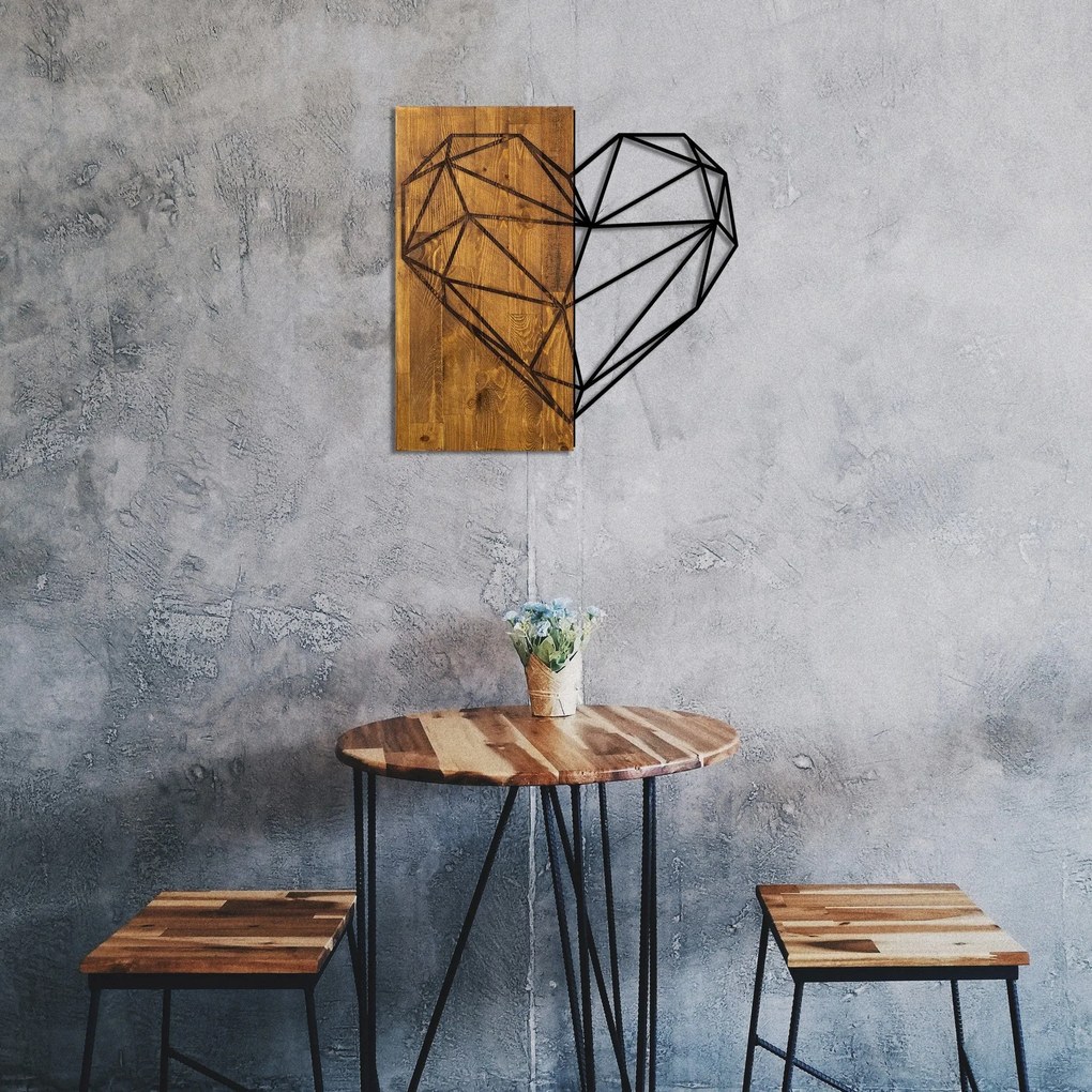 Acessório Decorativo de Parede Coração – Nogueira e Preto – 58 x 58 cm