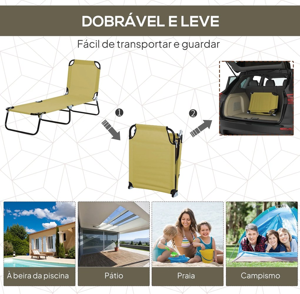 Espreguiçadeira Dobrável Reclinável com Ângulo Ajustável de 3 Posições