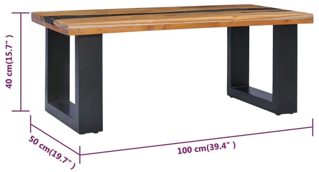 Mesa de centro 100x50x40 cm madeira de teca maciça e poliresina