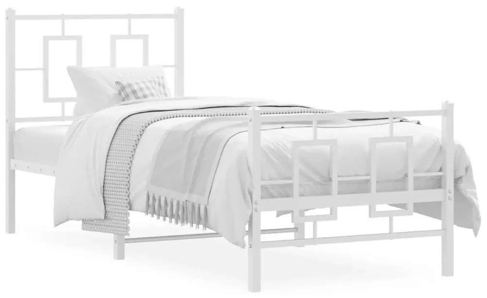 Estrutura de cama com cabeceira e pés 75x190 cm metal branco